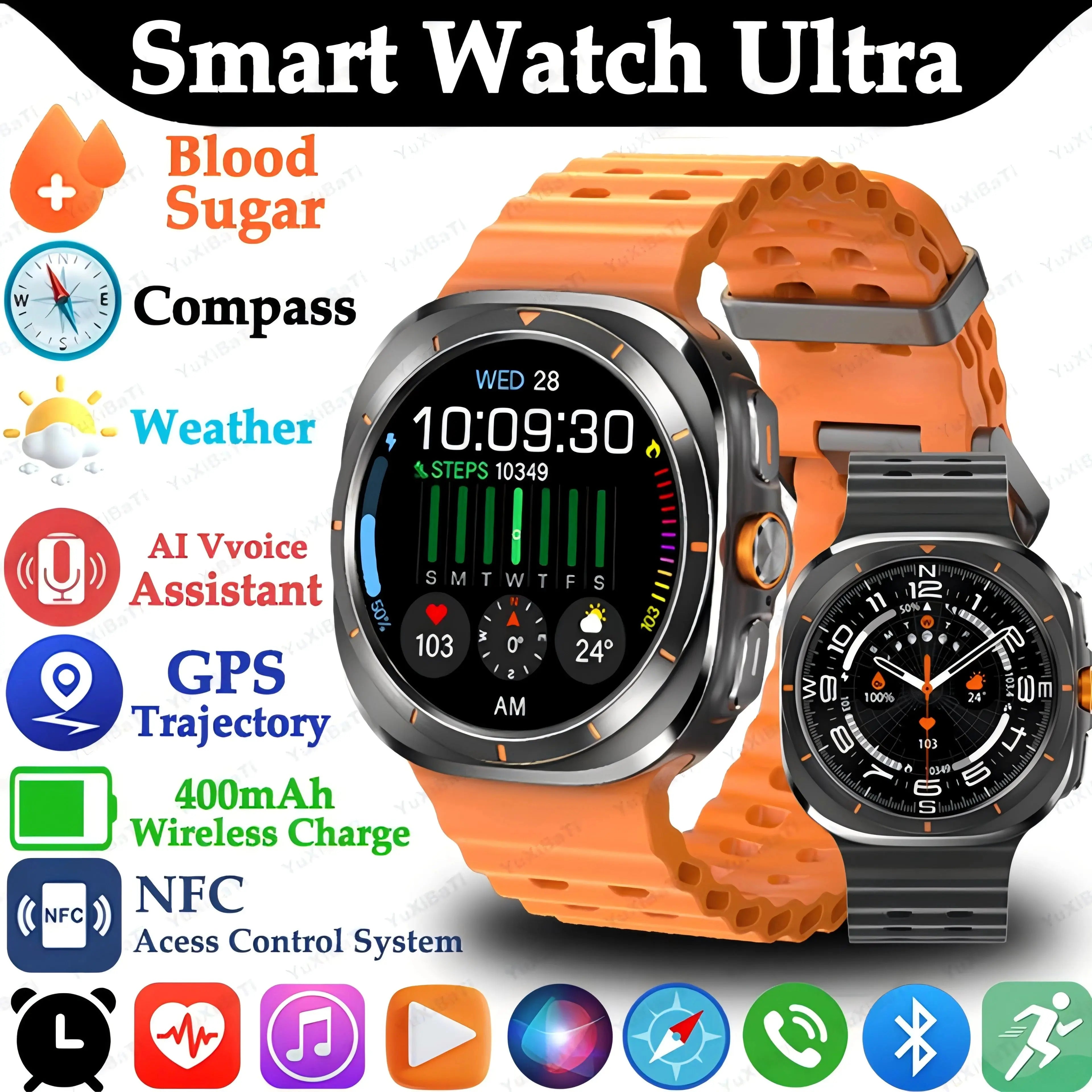 New Samsung Galaxy Watch 7 Ultra GPS Compass NFC Smart Watch 47mm Clone Version AMOLED BT Call IP68 Galaxy 6 Upgraded Smartwatch - SPINGHAR