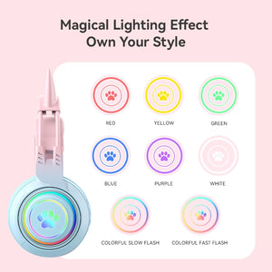 Cute Antlers/Cat Ear Wireless Bluetooth Headphone Gamer Earphone Gaming Headset With RGB Light For Child Kid Cute Girl Gifts SPINGHAR