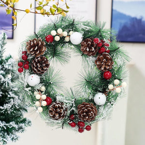 32cm Snowflake Pine Cone Christmas Artificial Wreath SPINGHAR