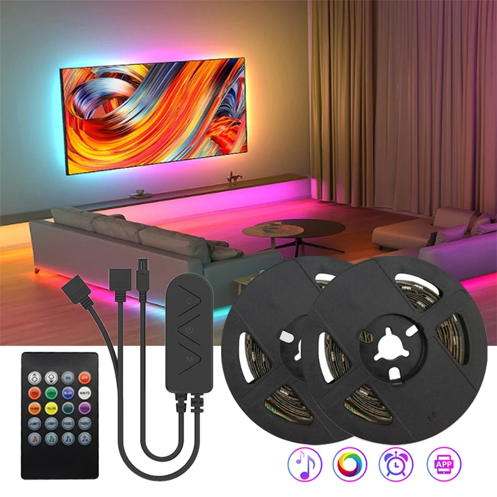 EU Plug LED Strip Light RGB 5050 Music Sync Color Changing APP Control DC 12V LED Lights Flexible Lamp Tape for TV Backlight SPINGHAR