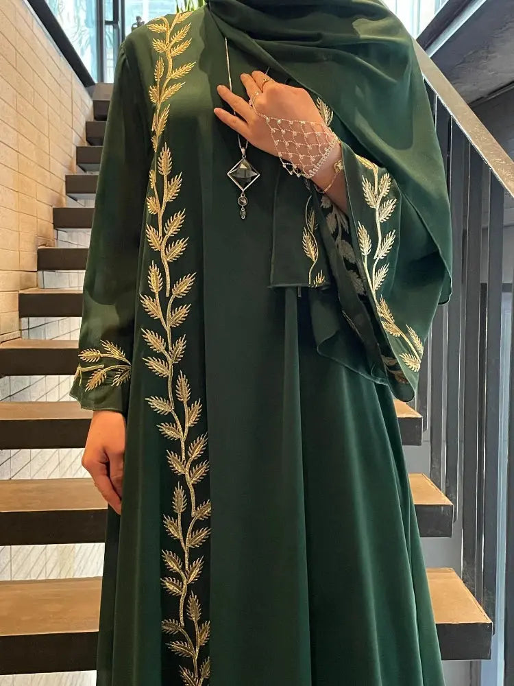 Gorgeous Embroidered Eid Abaya Set for Women - Dubai Style with Scarf - SPINGHAR