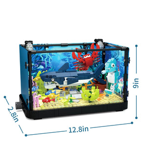 Idea Fish Tank Building Block Set with Light，Aquarium, Marine Life, Jellyfish And Turtle Ecological Tank, Toys For Boys And Girl SPINGHAR