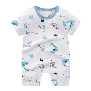 New Summer Baby Clothing Newborn Boys Girls Short-sleeved Cartoon Print Section Open File Climbing Clothing Baby Jumpsuit Romper SPINGHAR