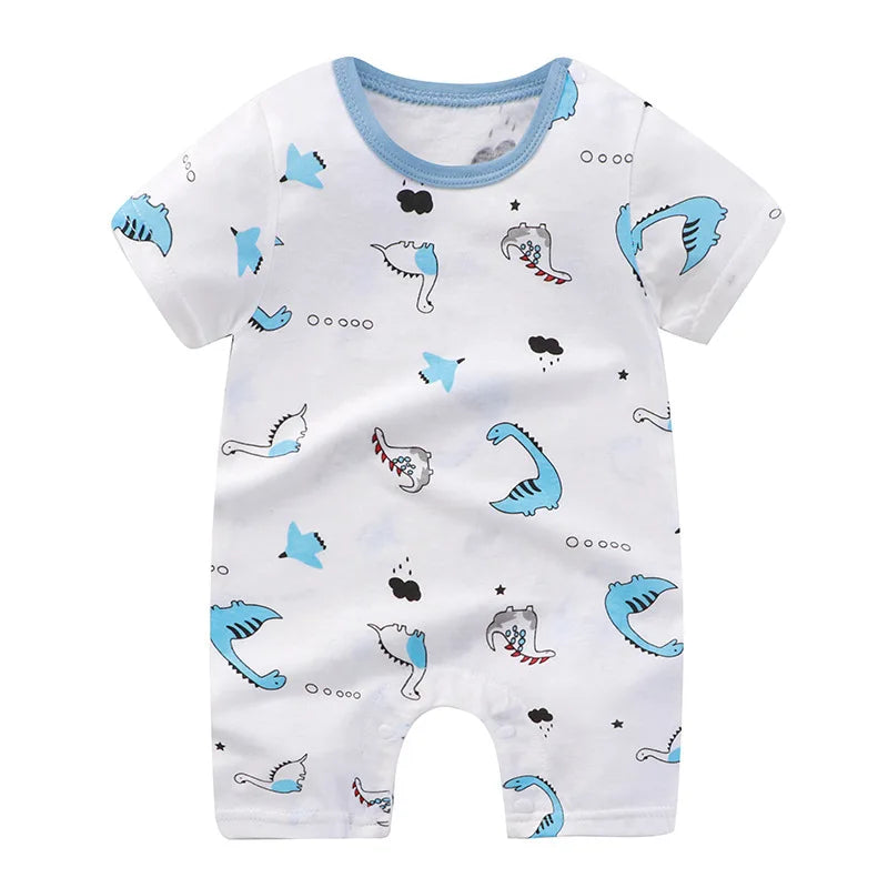 New Summer Baby Clothing Newborn Boys Girls Short-sleeved Cartoon Print Section Open File Climbing Clothing Baby Jumpsuit Romper SPINGHAR