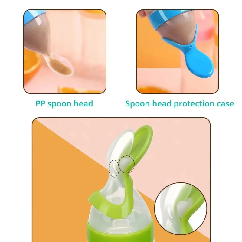 Squeezed Milk Bottle Food Grade Silicone Newborn Training Spoon Baby Grain Food Supplement Feeder Safe and Practical - SPINGHAR