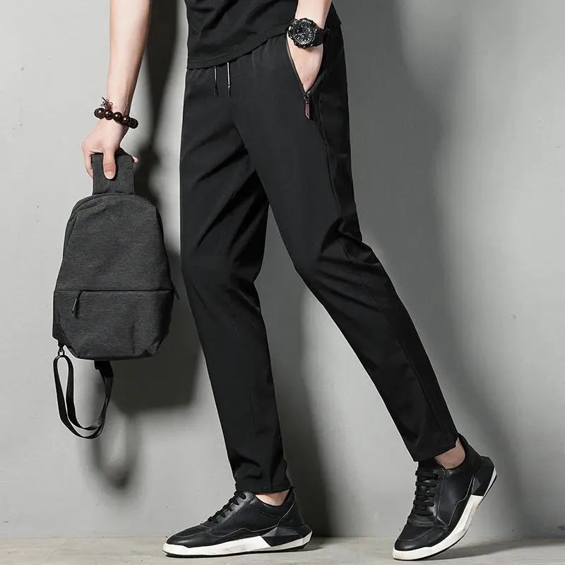 Summer men's casual pants slim fit thin Korean version ice silk pants Jinlun sports pants straight tube quick drying pants - SPINGHAR