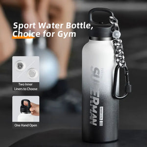 One Handed Open Thermos Bottle Outdoor Portable Vacuum Flask Sport Water Bottle with No Screw Lid for Gym Office Camping SPINGHAR