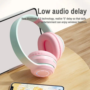 2023 Gradient Color Bluetooth Headphone Wireless Music Headset LED Light With Mic Gamer Earphone Kids Lovely Christmas Gifts - SPINGHAR