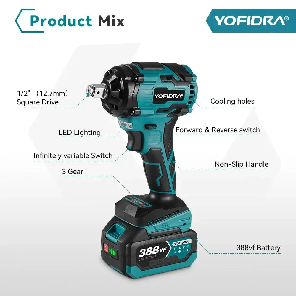 1000N.M Cordless 1/2" Brushless Impact Wrench for Makita 18V - SPINGHAR