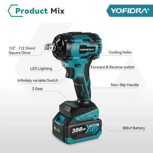 1000N.M Cordless 1/2" Brushless Impact Wrench for Makita 18V - SPINGHAR