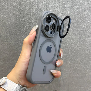 Fold Glass Lens Stand Magnetic Transparent Case For iPhone 16 15 14 13 12 11 Pro Max For Magsafe Wrist Strap Shockproof Cover SPINGHAR