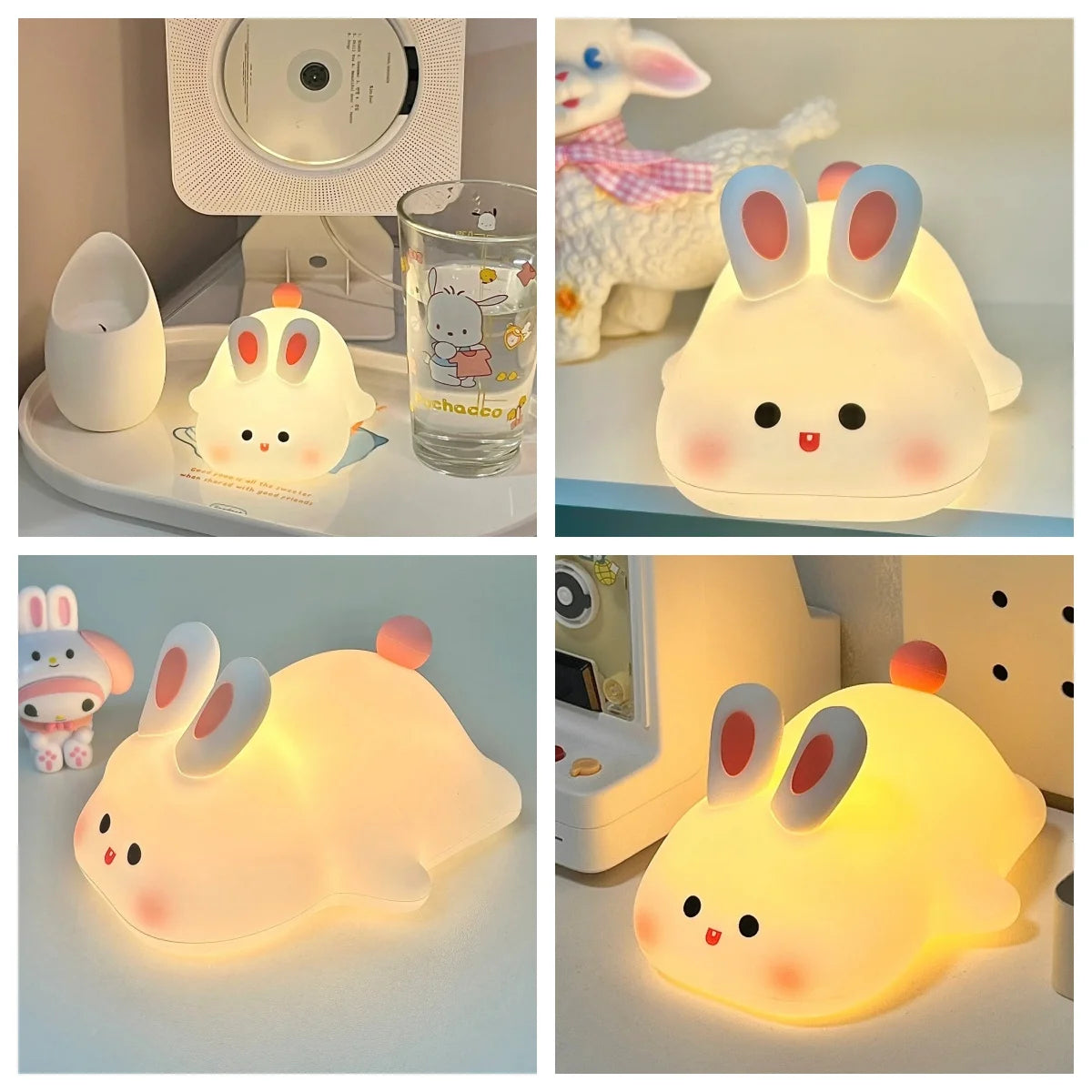 1pc Cute Rabbit-shaped USB Rechargeable Silicone Night Light for Bedroom - Eye Protection Sleep Bedside Lamp Desk Lighting SPINGHAR