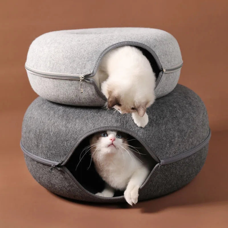 Donut Cat Bed Interactive Tunnel Pet Felt Indoor Toys Cats House Kitten Training Toy Cat Kennel Pets Supplies SPINGHAR