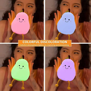 Night Lights for Kids Pear Shaped Cute Silicone Nightlight 7 Colors Dimmable Night Lamp USB Charging for Bedroom Bedside Room SPINGHAR