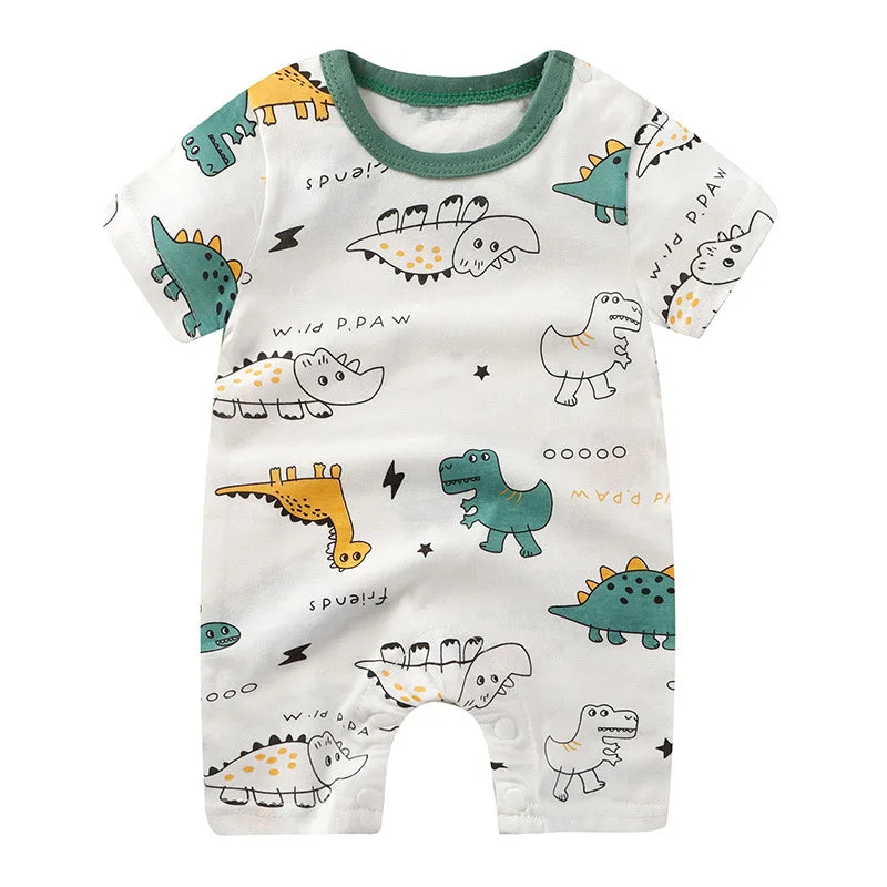 New Summer Baby Clothing Newborn Boys Girls Short-sleeved Cartoon Print Section Open File Climbing Clothing Baby Jumpsuit Romper SPINGHAR