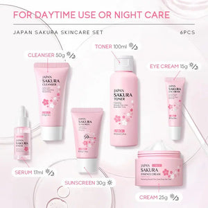 New 6pcs/Set LAIKOU Sakura Skin Care Sets Face Cream Serum Toner Facial Cleanser Sunscreen Eye Cream Face Skin Care Products - SPINGHAR