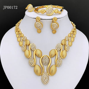 Luxury Dubai Gold Color Jewelry Set For Women Necklace Earrings Bracelet And Ring 4pcs Full Jewelry Set Spiked Shape Design SPINGHAR