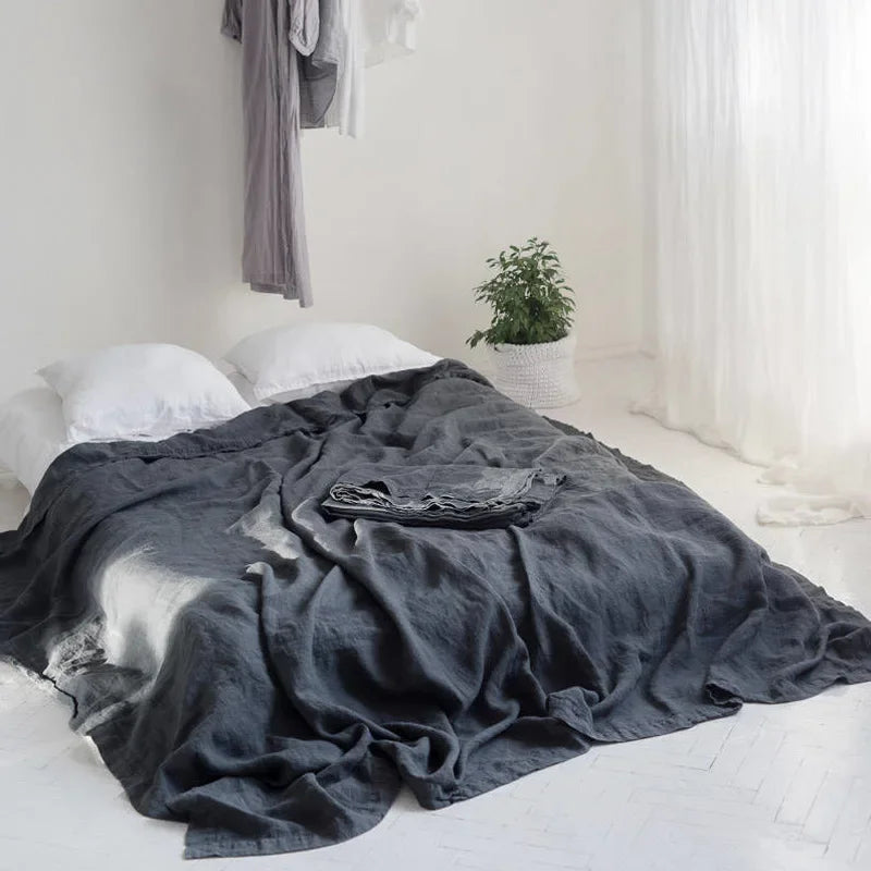 Stone Washed French Linen Bed Sheet - Breathable & Durable Flat Sheet for Hot Sleepers SPINGHAR