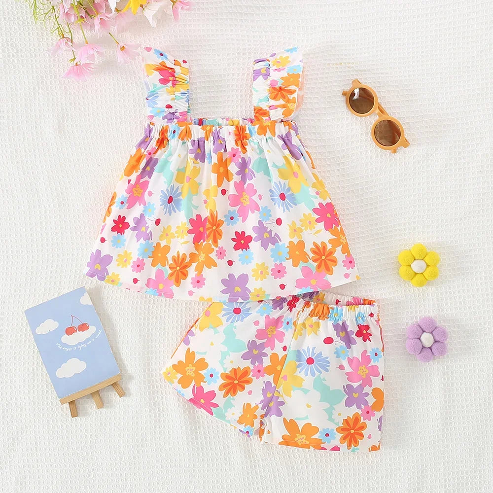 Summer New Colorful Flower Baby Girl Set, Countryside Style Infant Two-Piece Set, Children'S Sleeveless Clothes SPINGHAR