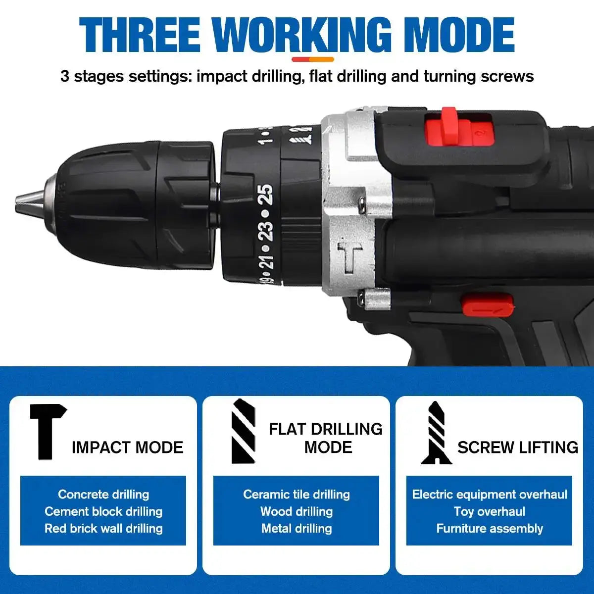 21V Cordless Impact Drill - Mini Screwdriver & Hammer Drill - SPINGHAR