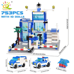 HUIQIBAO 753PCS City Police Station Building Blocks Set Boys DIY Car Figures Bricks Educational Toys For Children Adult Gift SPINGHAR