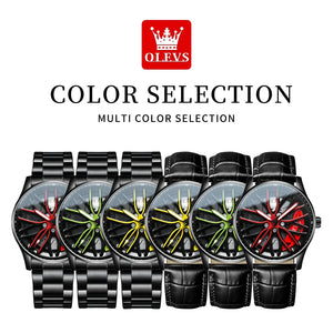 OLEVS Wheel Men's Luxury Watch Waterproof Rotary Sport Car Rim Man Watch High Quality Fashion Best Selling Quartz Men's Watches - SPINGHAR