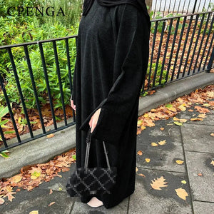 Warm Winter Abayas Muslim Women Corduroy Abaya 2023 New Modest Dress Thicked Solid Color Long Robe Female Islam Clothing - SPINGHAR