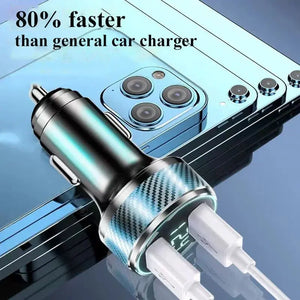 2 in 1 USB Car Charger Adapter 300W Super Fast Charge with Voltage Monitor for iPhone Samsung iPad Huawei Oneplus OPPO VIVO - SPINGHAR