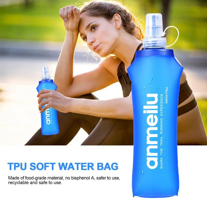 250/500ml Ultralight Foldable Water Bag Water Bottle Pouch Outdoor Sport Supplies Hiking Running Soft Flask Water Bottle SPINGHAR