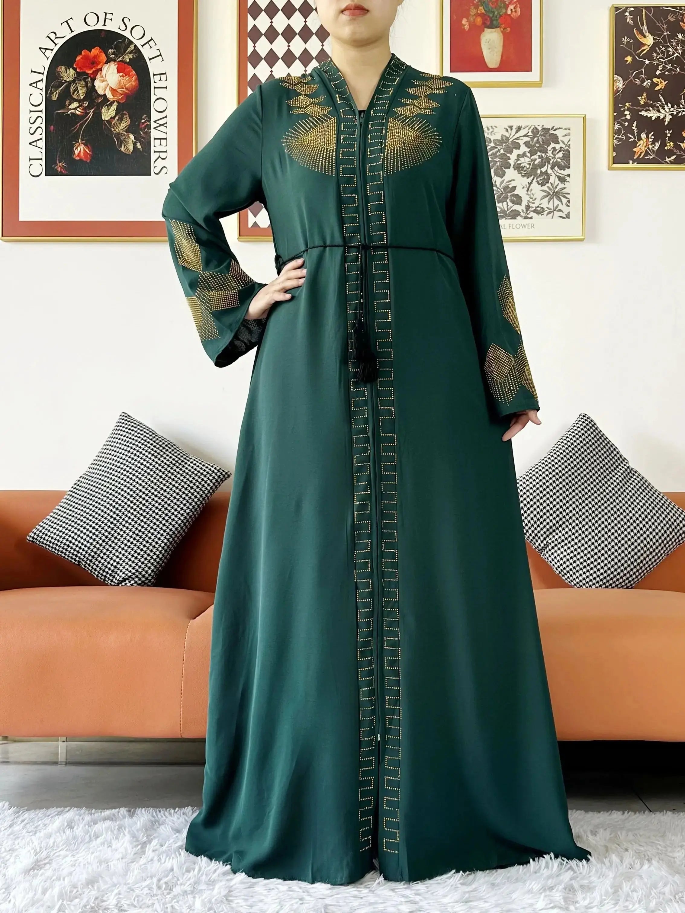 New Chiffon Open Abaya with Zipper - Elegant Islamic Dress - SPINGHAR