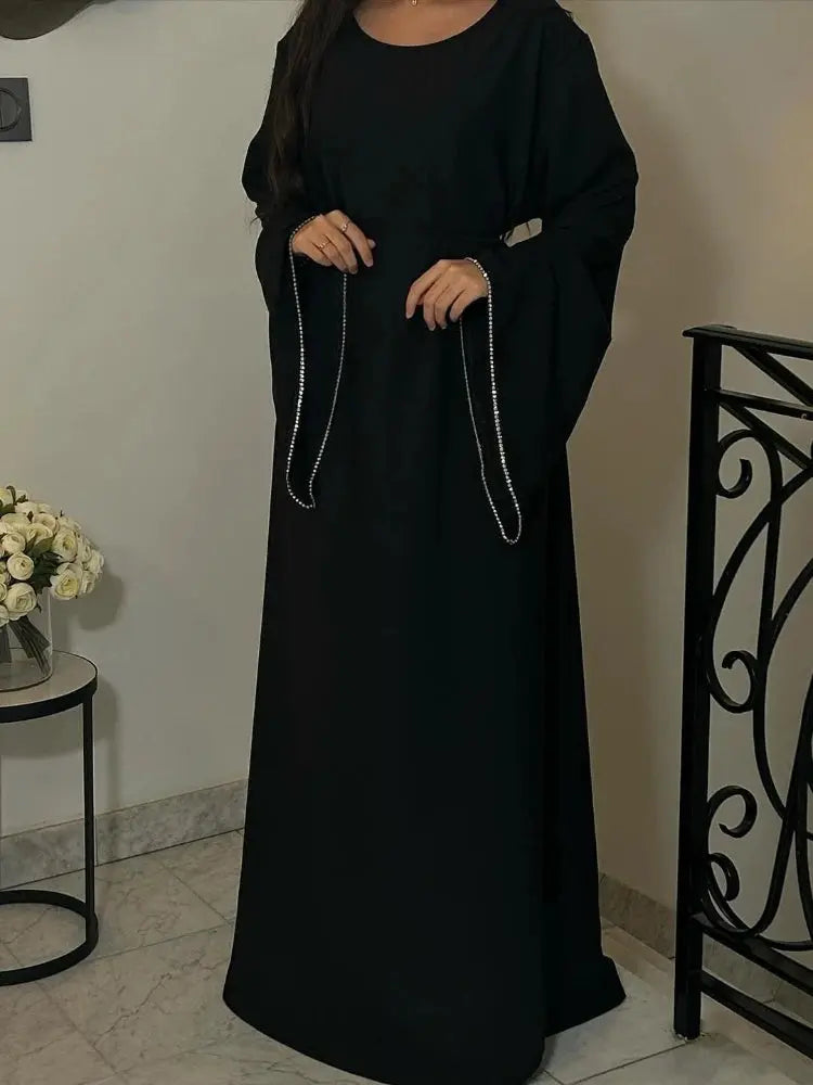 Eid Ramadan Party Dress - Muslim Abaya with Diamond Sleeves - SPINGHAR