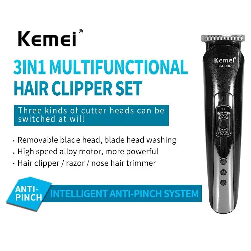 Kemei KM-1506 3-in-1 Electric Shaver - USB Rechargeable Hair Trimmer - SPINGHAR