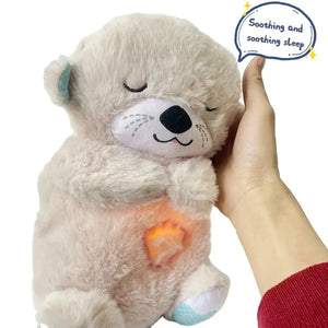 Baby Breathing Bear Baby Soothing Otter Plush Doll Toy Baby Kids Soothing Music Sleeping Companion Sound and Light Doll Toy Gift - SPINGHAR