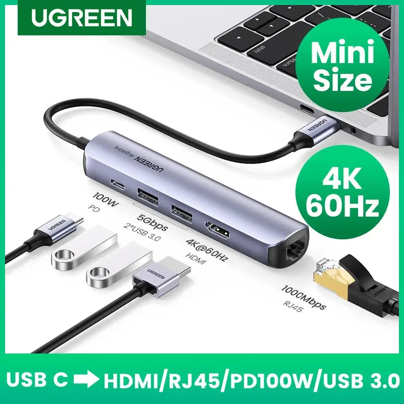 UGREEN USB C Hub 4K 60Hz USB Type C 3.1 to HDMI RJ45 PD 100W USB 3.0 OTG Adapter USB C Dock for MacBook Air Pro PC Mini USB HUB - SPINGHAR