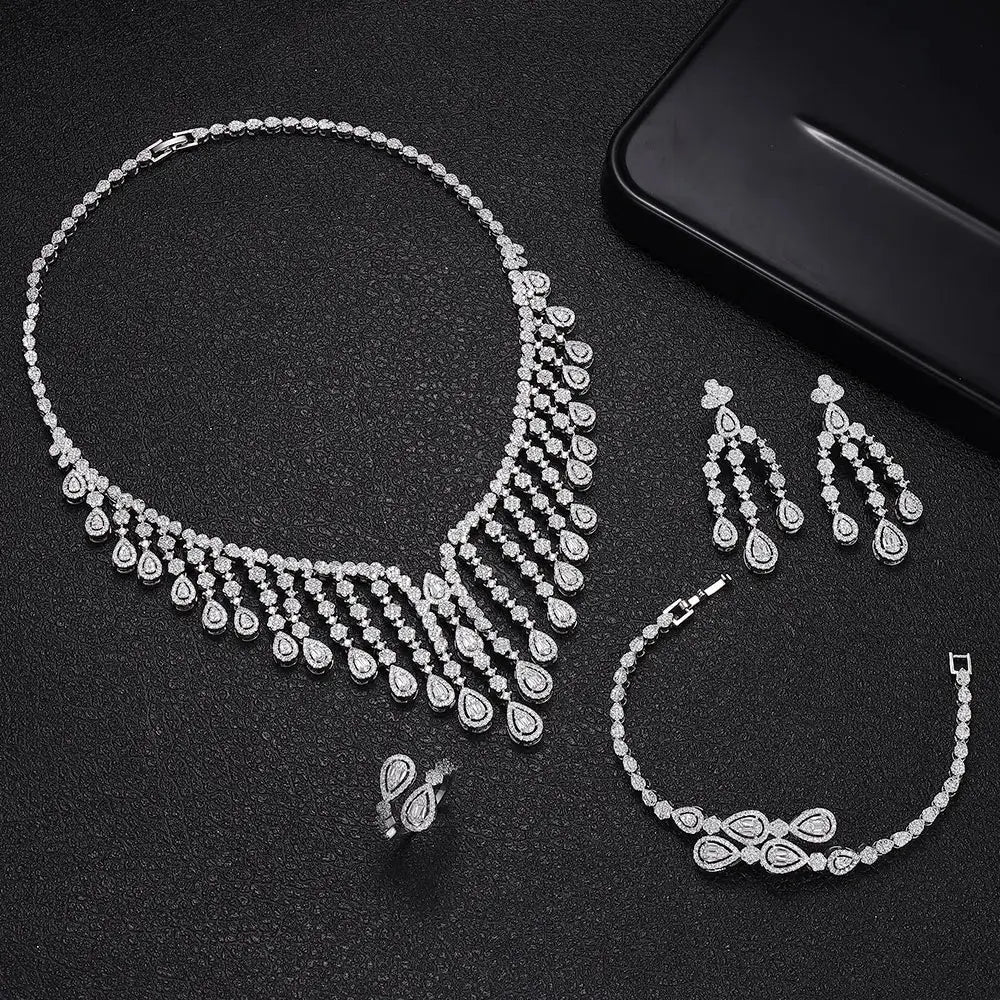 2023 New 4-piece Cubic Zirconia Bridal Wedding Set Dubai Women's Wedding Jewelry Set Nigeria Africa Necklace Earring Set - SPINGHAR