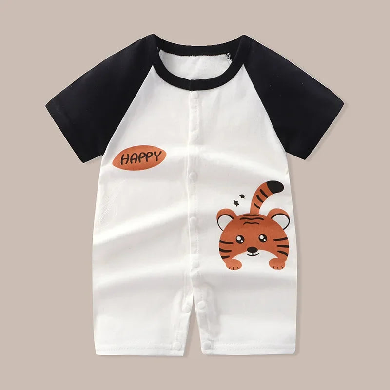 Summer baby clothes thin men's and women's baby onesie cotton short-sleeved butt-jacket newborn cardigan crawling suit SPINGHAR