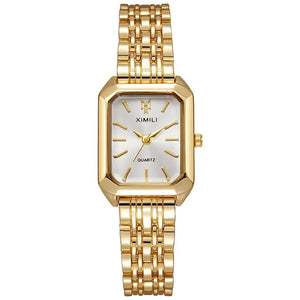 Luxury Ladies Fashion Quartz Watch Simple Scale Square Quality Gold Plated Women Watches Business Stainless Steel Folding Clock - SPINGHAR