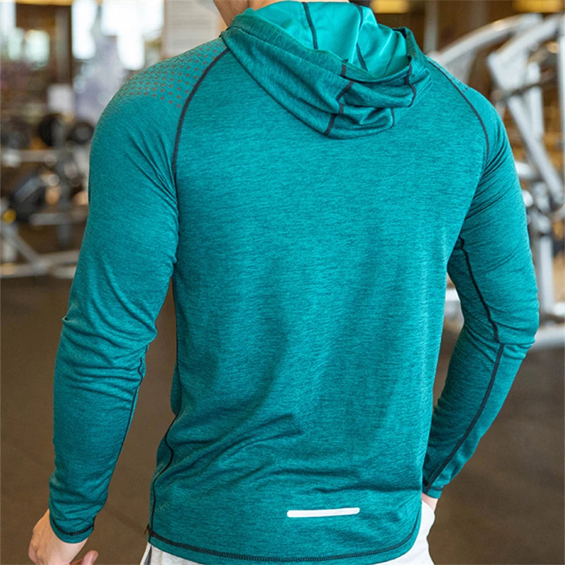 Men Hoodies Summer Running Fitness Casual Hooded Quick Dry Sweatshirts Solid Pullover Shirts with Hood Outdoor Gym Hoodie Man SPINGHAR