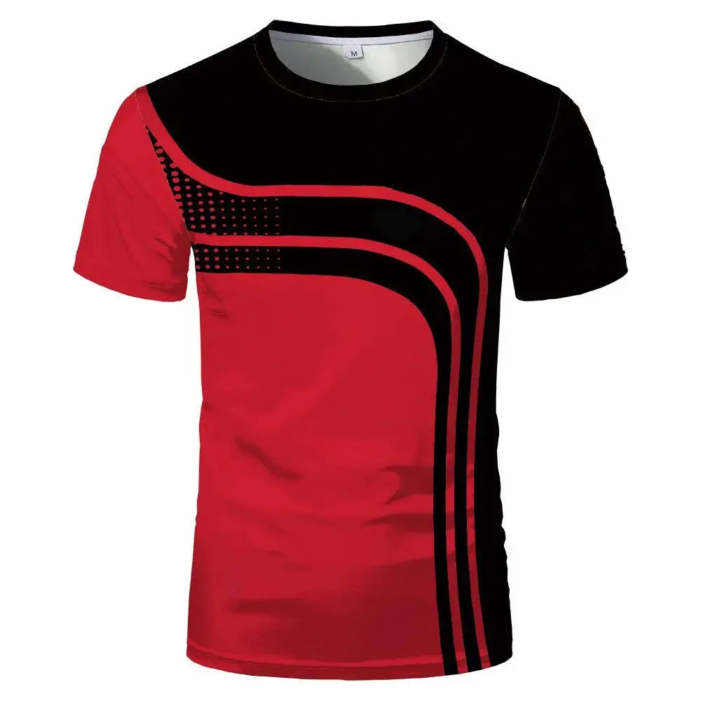 Men's Geometric Stripes Round Neck T-Shirt - Casual Summer Streetwear - SPINGHAR