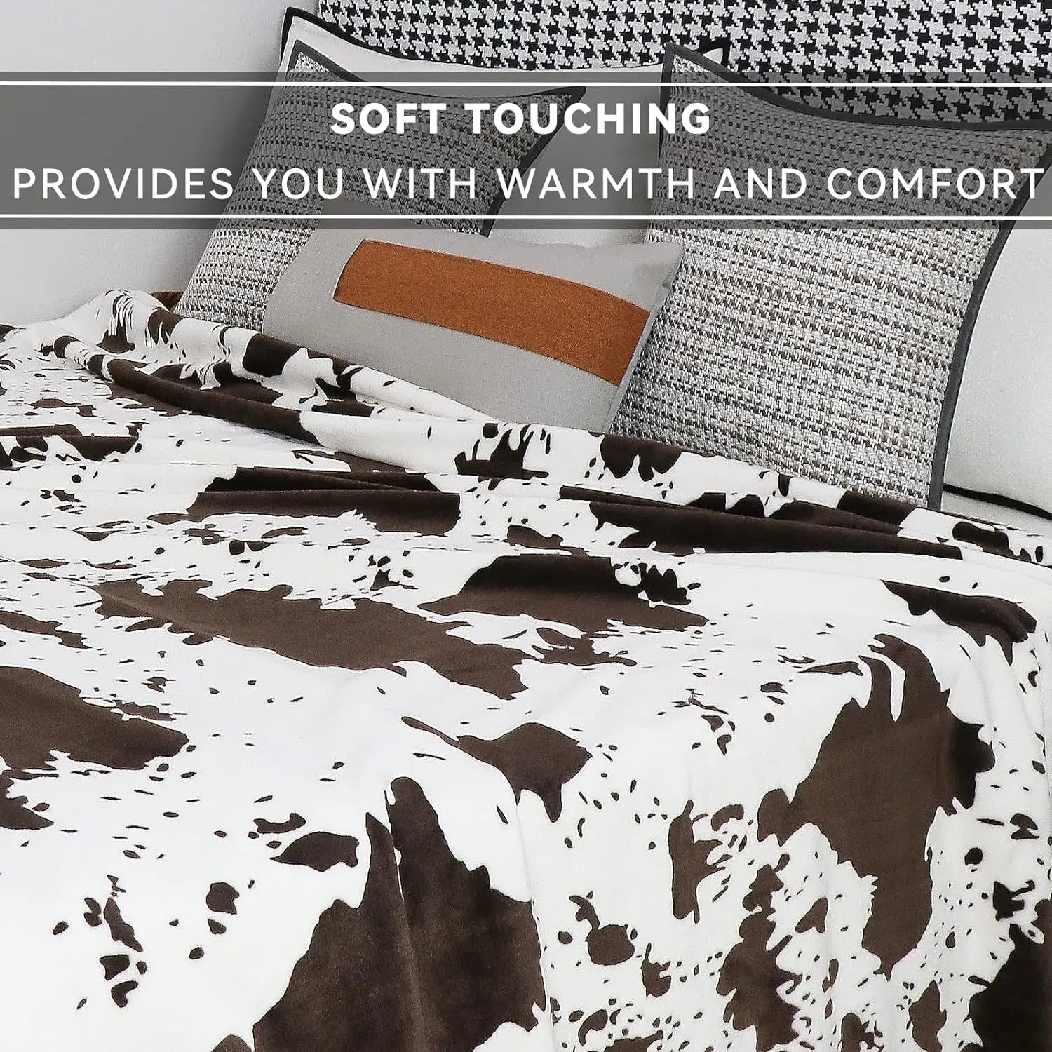 Cute Cow Print Fleece Blanket - Cozy, Soft, and Lightweight Throw for All Seasons SPINGHAR