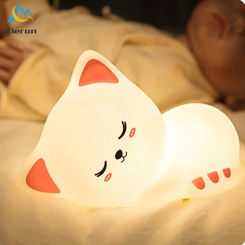 Soft Silicone Cat Seven Colors LED Night Lights USB Rechargeable Children Baby Kids Floor Lamp Creative Cartoon Room Decor Light SPINGHAR