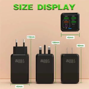 150W 6-Port USB-C Quick Charger - Fast Charging for iPhone & Android - SPINGHAR