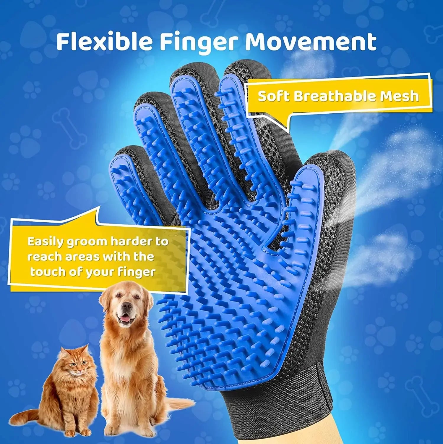 Pet Grooming Glove Gentle Efficient Pet Hair Remover Mitt Cat Accessories Pet Glove for Dogs Cats Pet Products Cat Supplies SPINGHAR