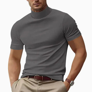 Summer Men's Casual Semi-High Neck T-Shirt - Slim Fit Solid Color - SPINGHAR