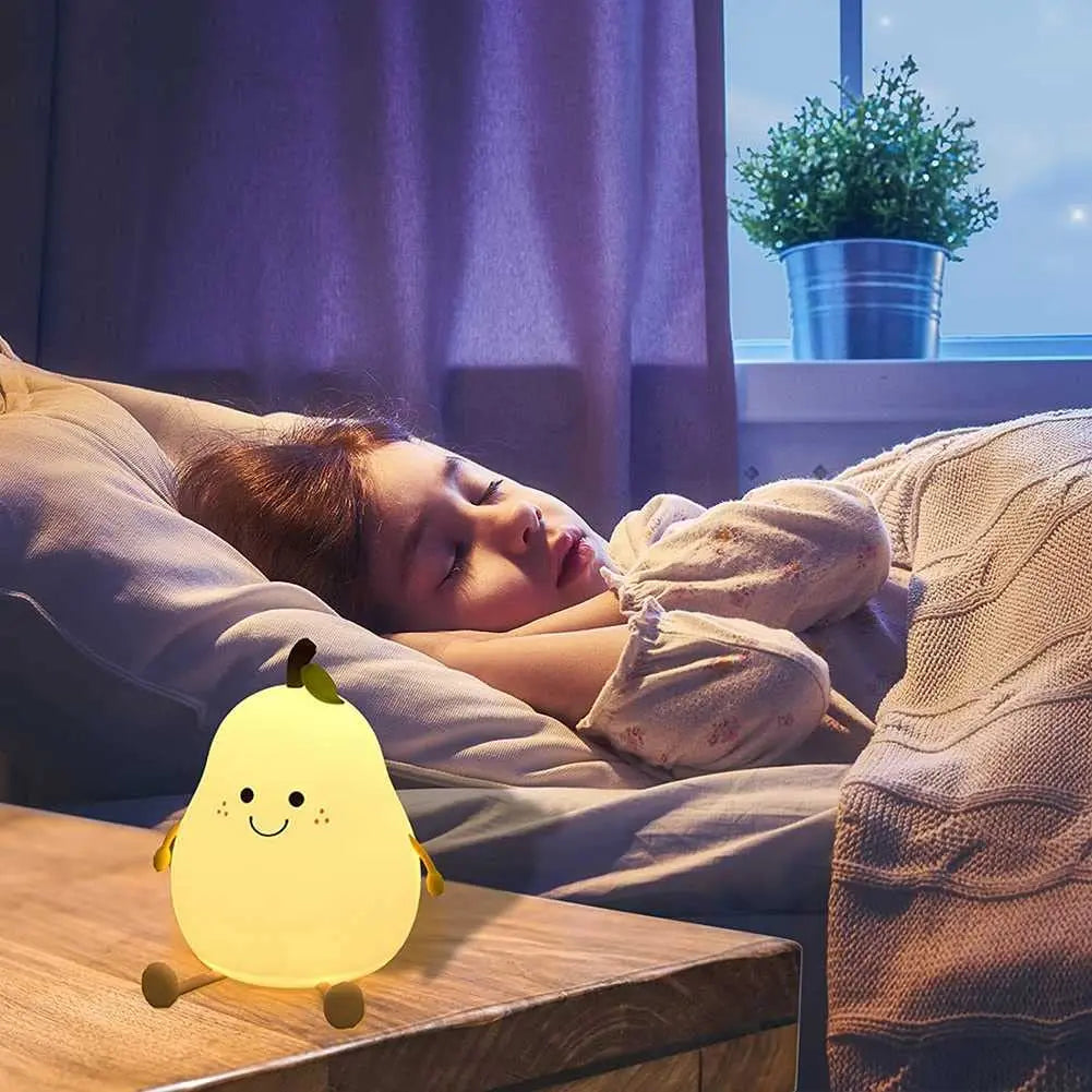 Night Lights for Kids Pear Shaped Cute Silicone Nightlight 7 Colors Dimmable Night Lamp USB Charging for Bedroom Bedside Room SPINGHAR