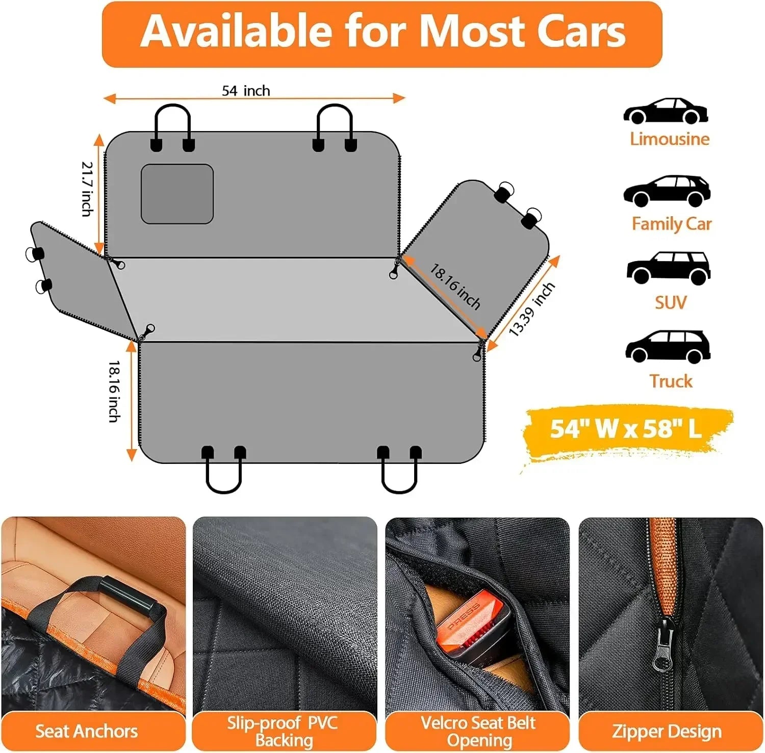 Back Seat Extender for Dogs Dog Car Seat Cover with Hard Bottom Dog Car Seat Bed Waterproof Dog Hammock for Car Pet Backseat SPINGHAR