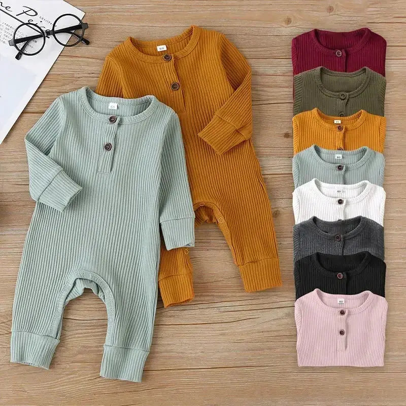 Spring Autumn Newborn Infant Baby Boys Girls Full Sleeve Rib Cotton Romper Playsuit Jumpsuit - SPINGHAR