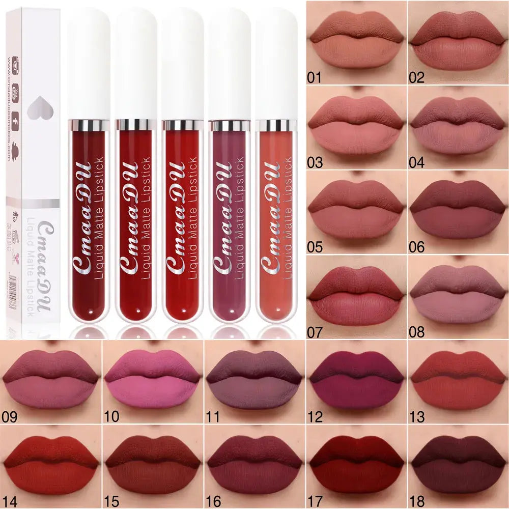 18-Color Velvet Matte Liquid Lipstick - Long-Lasting Waterproof Gloss - SPINGHAR