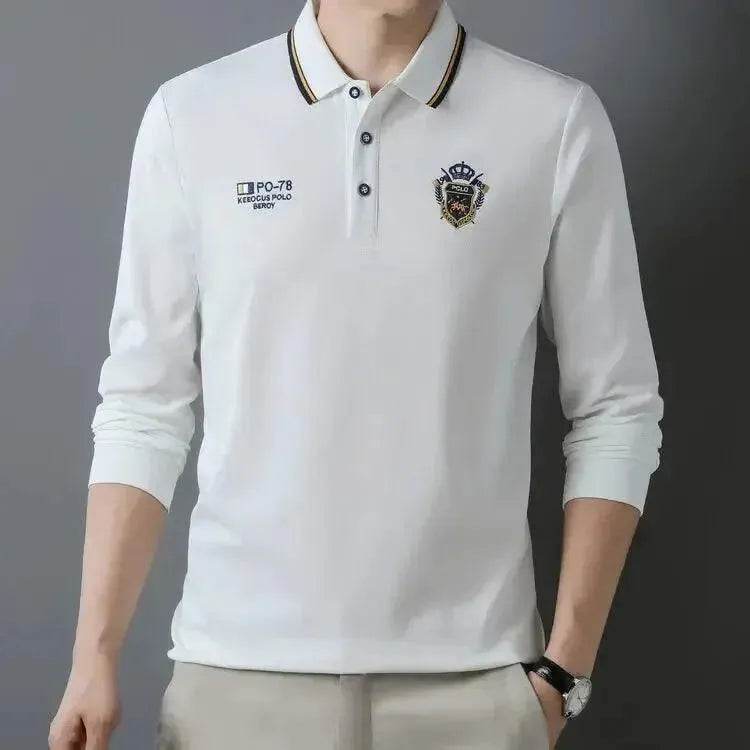 New Men's Long Sleeve Cotton Polo Shirt - Fashion Embroidered Casual Top - SPINGHAR