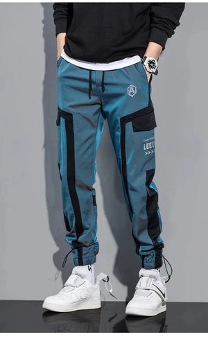 Thin Streetwear Casual Pants for Men | Harem Jogging Pants with Ribbons and Multi-Pockets - SPINGHAR